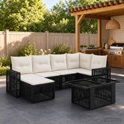 Set Divano da Giardino 7 pz Nero e Bianco Crema polyrattan 3436822