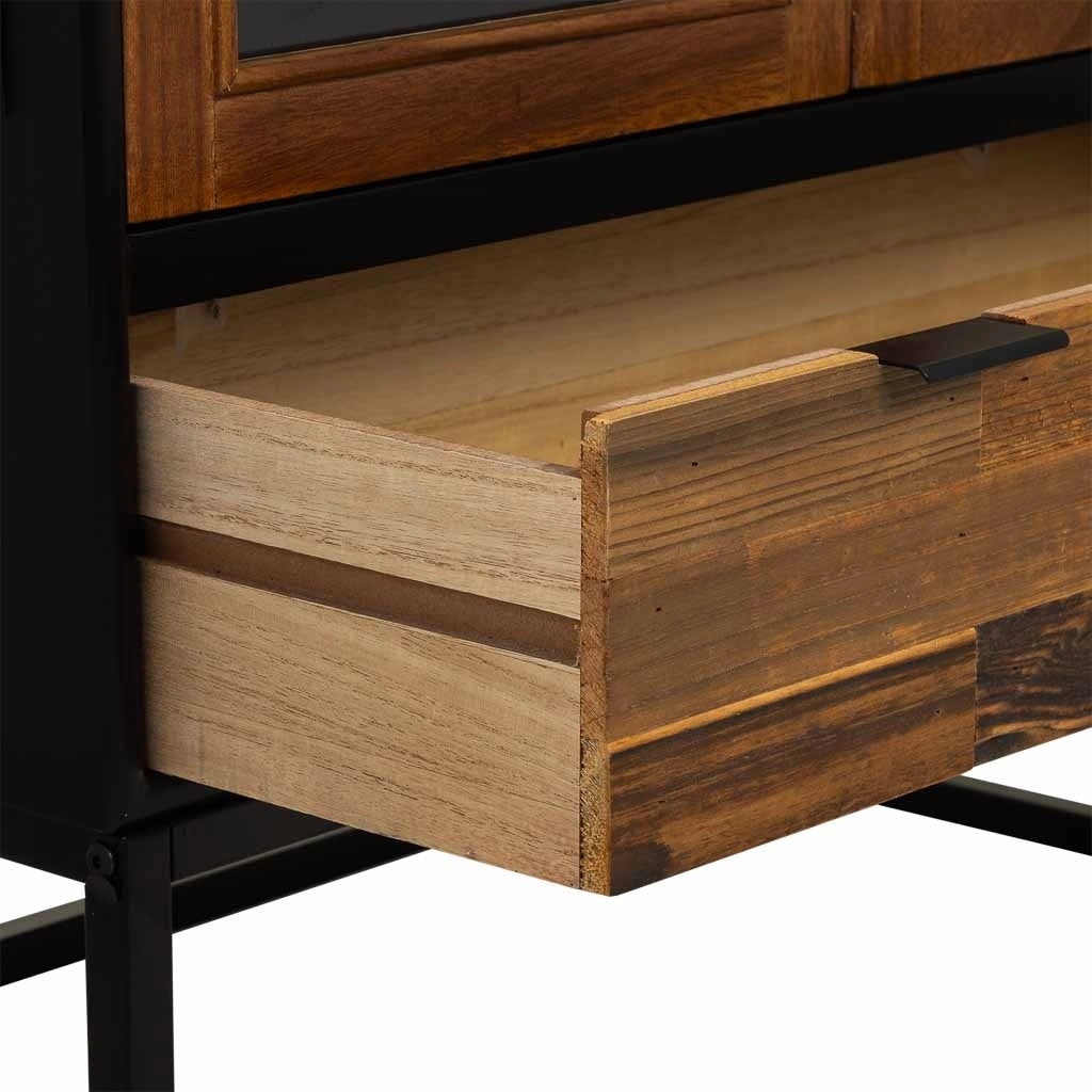 Vetrina in legno di recupero nero con 2 ripiani 72x40,5x158,5h cm