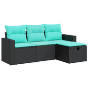 Set Divani da Giardino 4 pz | Set Salotto da Giardino con Cuscini Nero in Polyrattan