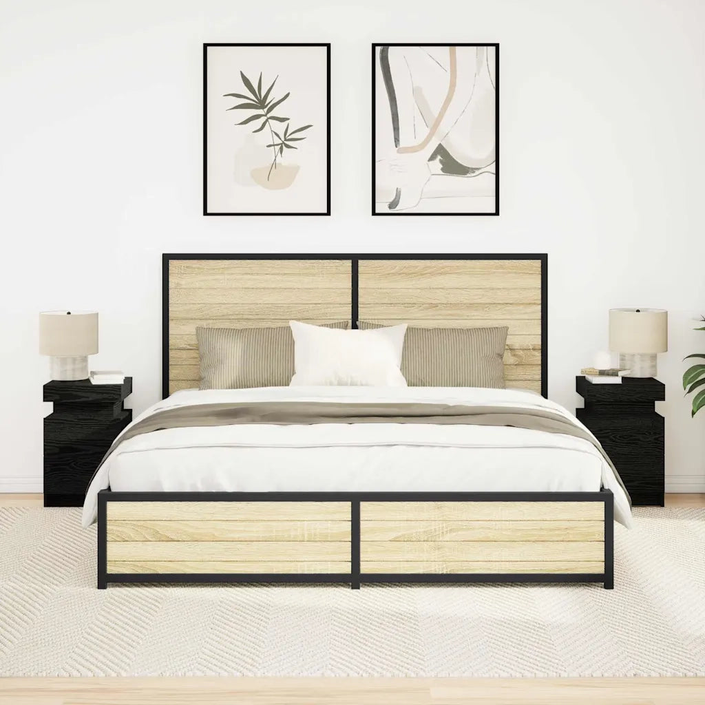 Armadio da Notte con cassetto 2 pcs Rovere Nero 35 x 39 x 55 cm 862179