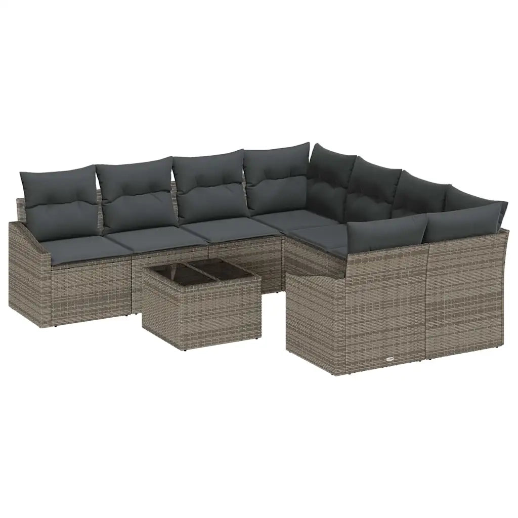 Set di divani con cuscino 9 pcs Grigio polyrattan