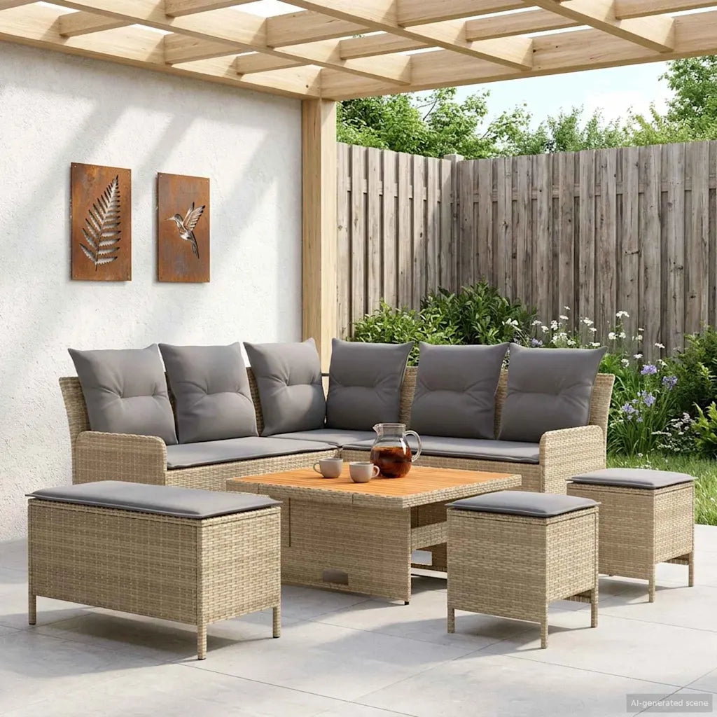 Set di Mobili 7 pcs Beige e Grigio Chiaro Rattan in PE 3422212