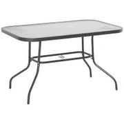 Tavolo da Giardino con Foro per Ombrellone, Arredamento da Esterno in Metallo e Vetro 120x80x70cm Grigio