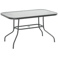 Tavolo da Giardino con Foro per Ombrellone, Arredamento da Esterno in Metallo e Vetro 120x80x70cm Grigio