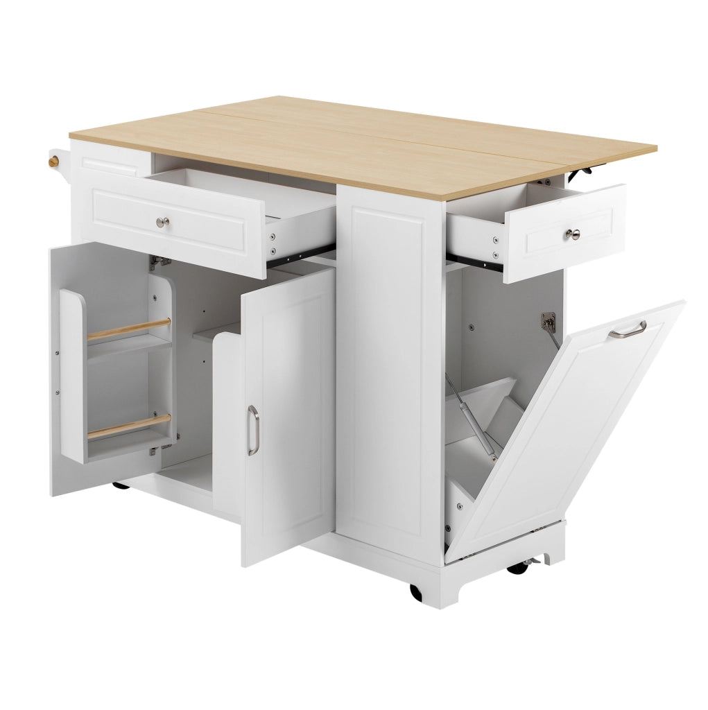 Isola cucina 131.8x40-70x93.3 cm con piano ribaltabile e prese; MDF; bianco naturale