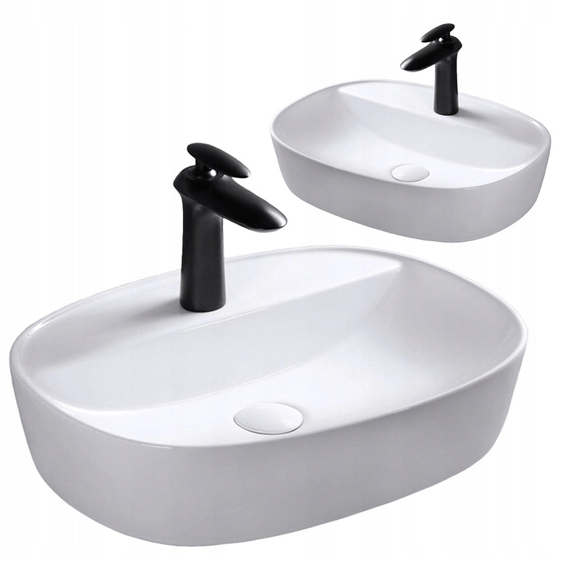 Lavabo da appoggio in ceramica bianca lucida, ovale, 60x40 cm
