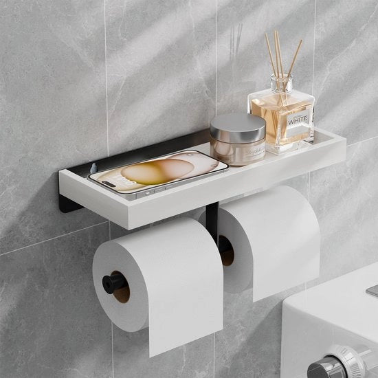 Sostegno per Cartucce di Toilette Senza Fori - Sostegno per 2 Cartucce con Pannello, Sostegno per Cartucce, Sostegno per Cartucce Autoadesivo per Bagno, Toilette, Cucina, Bianco
