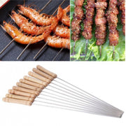 Trade Shop - 12 Spiedini Manico Legno Da Barbecue In Acciaio 25 Cm Griglia Brace Arrosticini -
