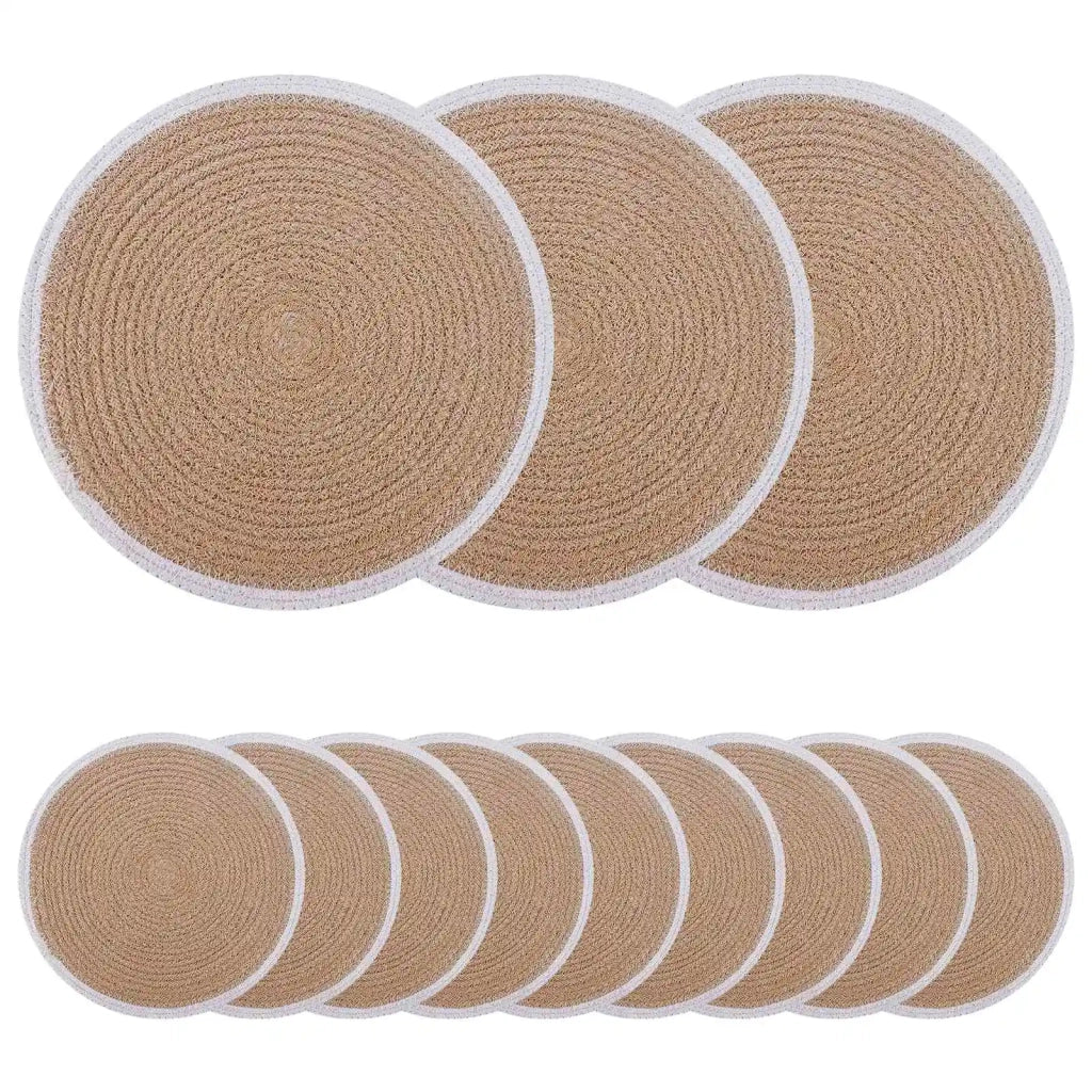 Sottobicchieri in juta 12 pcs Naturale e Bianco Ø 30 cm 42012319
