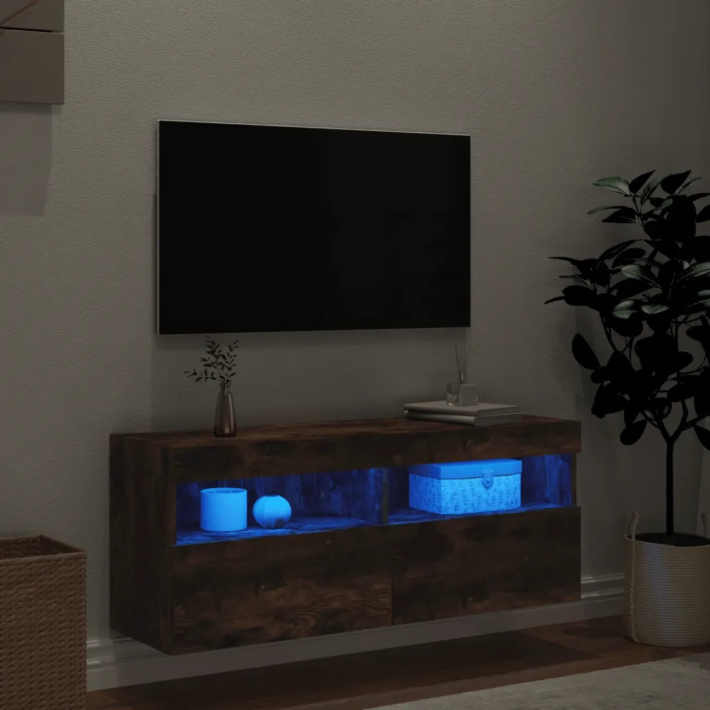 Mobile TV a Parete con Luci LED Rovere Fumo 100x30x40 cm 837215