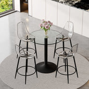 Set Tavolo Bar con 4 Sgabelli ¨C MINIMAL ¨C Piano in Vetro 89 cm, Telaio in Metallo Nero