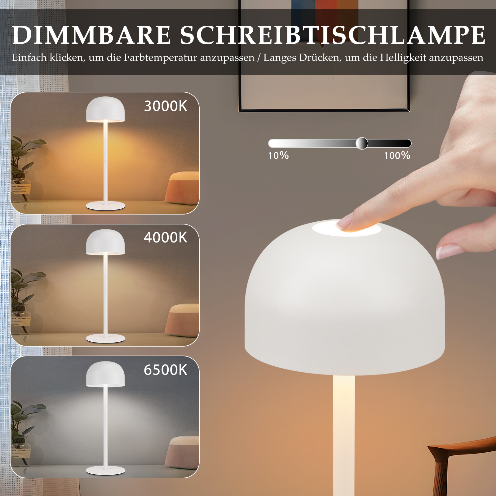 ZMH Lampada da tavolo LED set 2 pezzi wireless dimmerabile 3 temperature per camera letto soggiorno