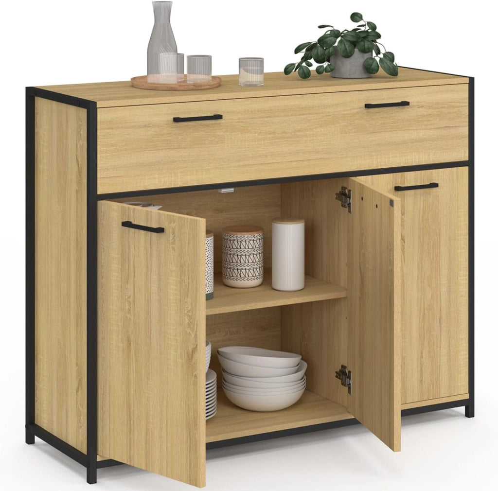 DETROIT Credenza da 100 cm con 3 ante e 1 cassetto, design industriale