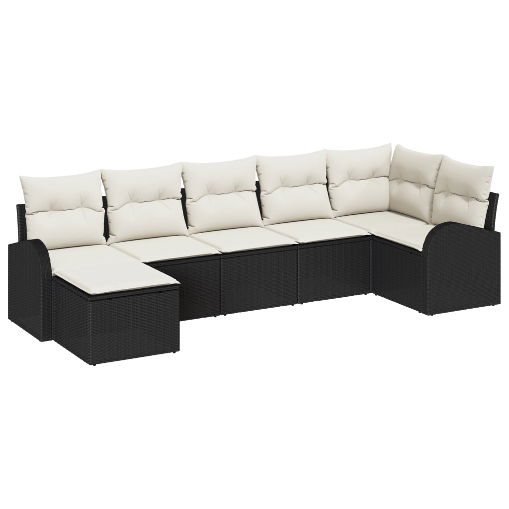 Set divano da giardino in 7 pezzi con cuscini in rattan nero