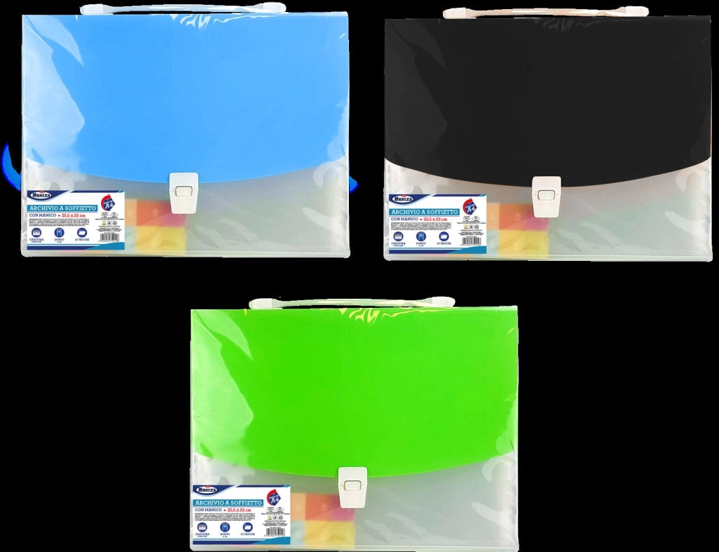 CARTELLINA ARCHIVIO CON  13 TASCHE E MANIGLIA IDEALE PER IL TUO UFFICIO IN COLORI ASSORTITI