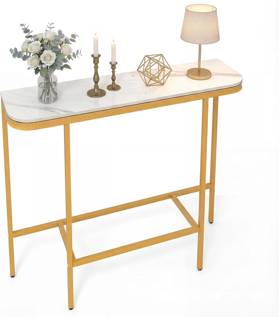 Tavolo consolle sottile, con protezione antiribaltamento, tavolo d'ingresso con gambe regolabili, tavolo da esposizione per soggiorno e corridoio, 110 x 30 x 91 cm (bianco)