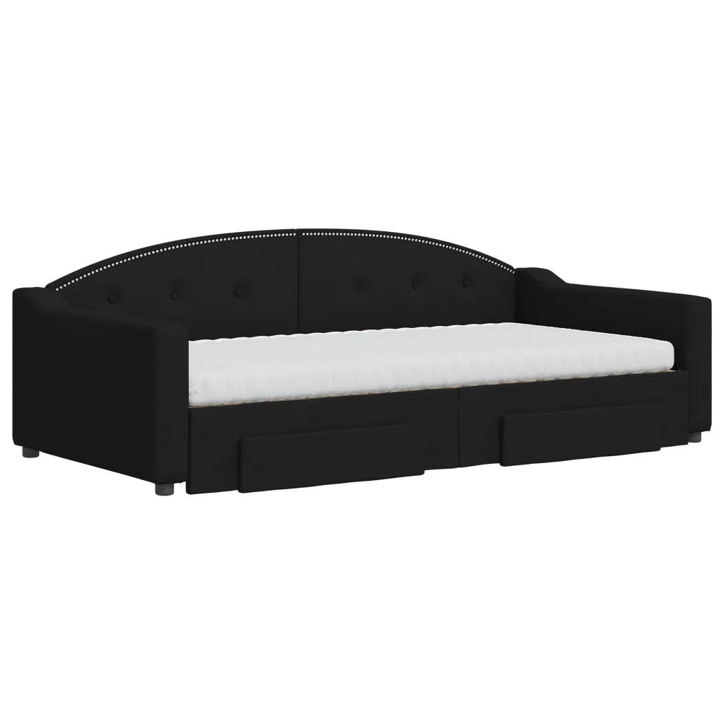 Divano Letto Estraibile con Cassetti Nero 100x200 cm in Tessuto 3197591