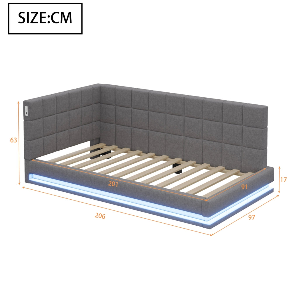 Letto singolo trasformabile 90x200 cm con LED e USB grigio