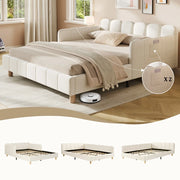 Letto imbottito per bambini 140x190 cm - Zephmum - Testiera e sponde imbottite, velluto, beige
