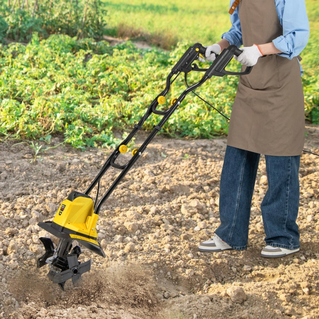 Motocoltivatore da giardino pieghevole con larghezza, Motozappa elettrica a filo di lavoro 32cm e profondit¨¤ 22cm Giallo