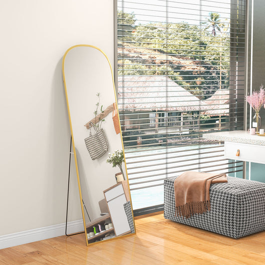 Specchio a Figura Intera da Terra o Parete 50x170cm con Supporto Pieghevole in Lega di Alluminio Oro