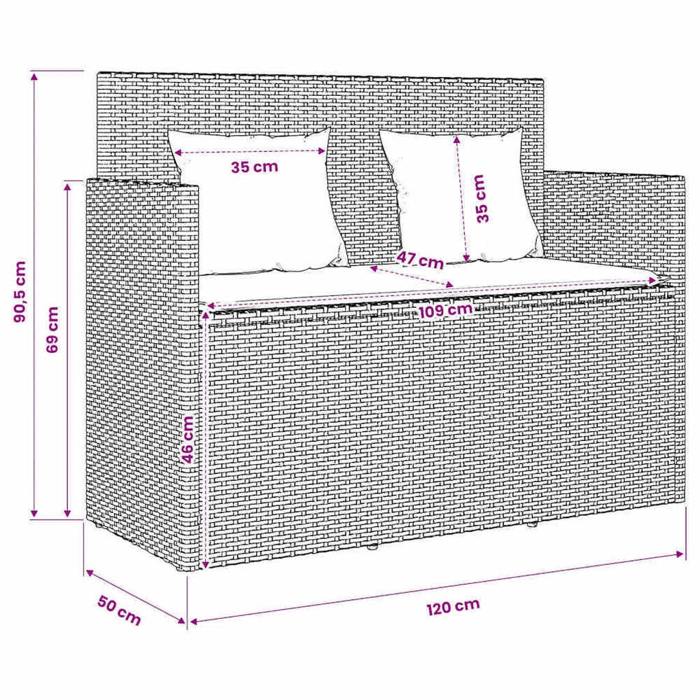 Garden Bench With Cushions, Grey Poly Rattan