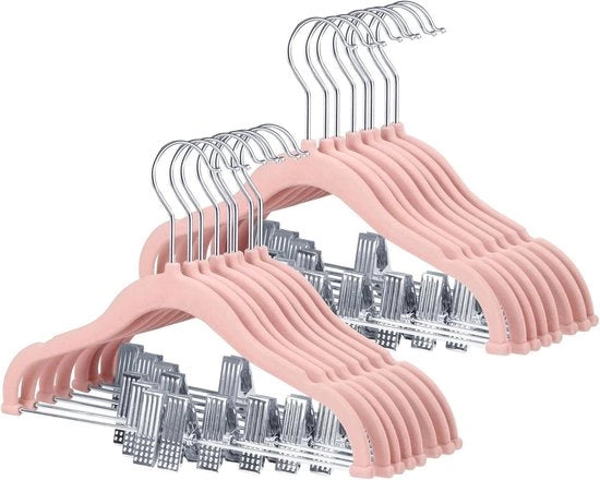 Hangers per Bambino con Maniglie in Velluto con Clip Mobili Antiscivolo Hangers per Abiti Bambino Sottili e Spaziosaggi (30cm, 16 pz Rosso)