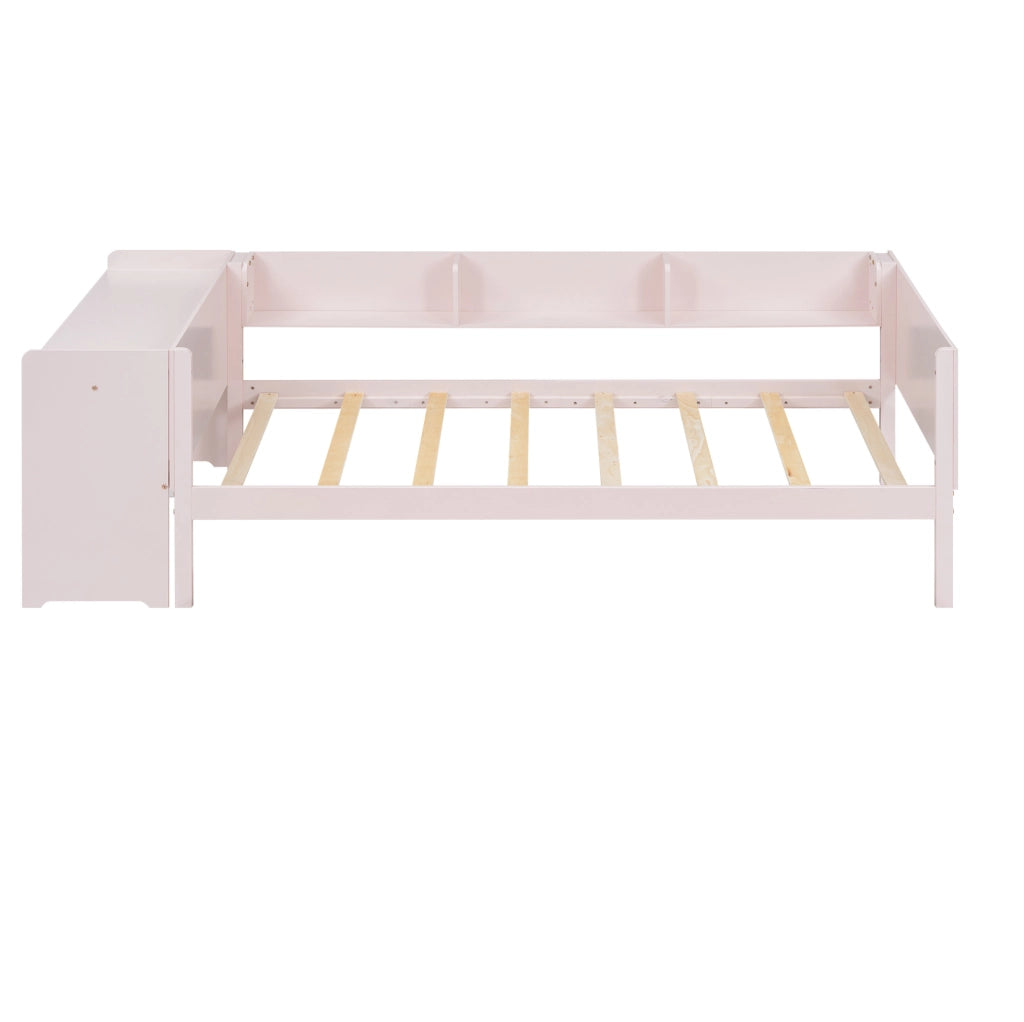 Letto singolo rosa 90x200 cm con letto estraibile, scrivania e 3 ripiani