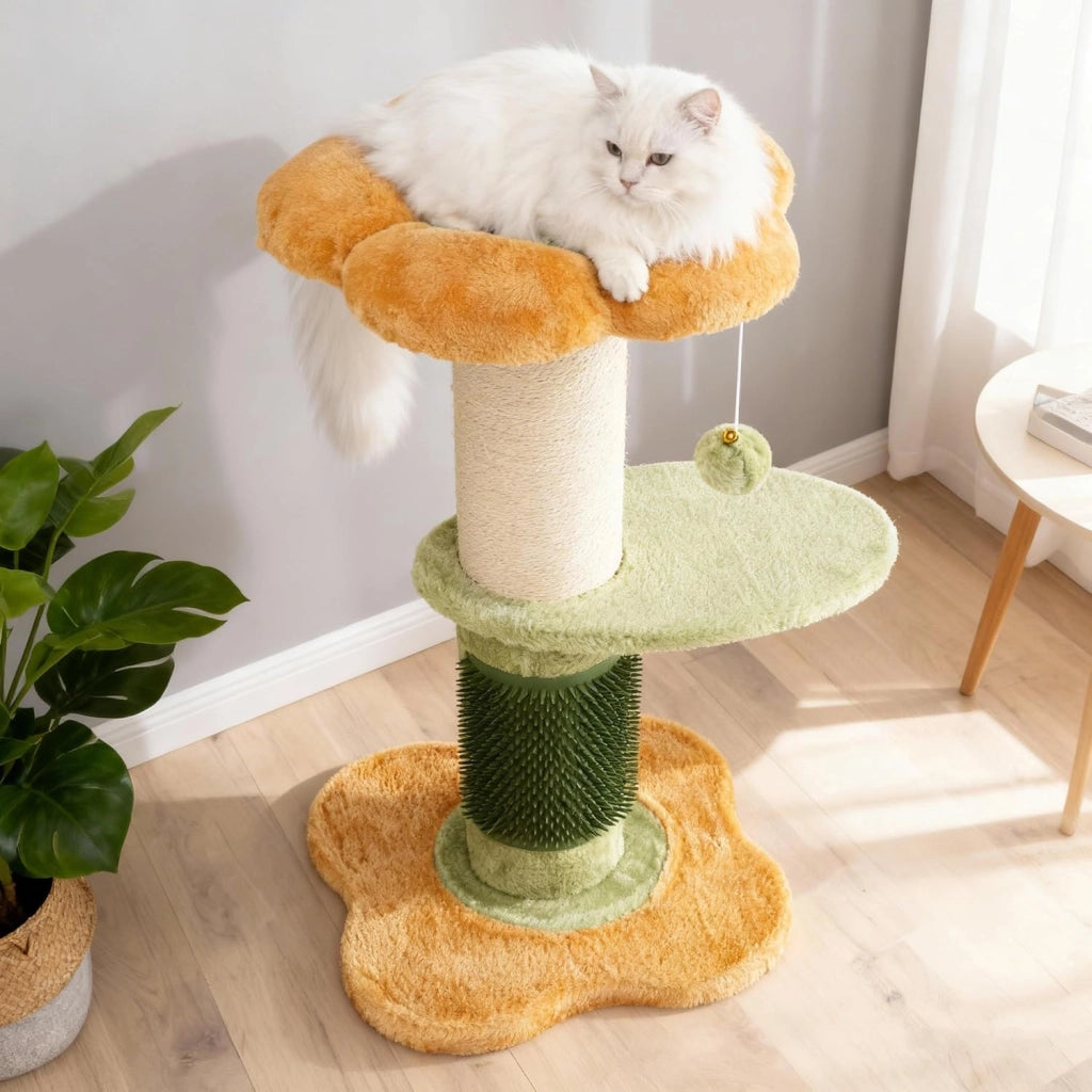 Tiragraffi, altezza 69 cm, spessore 13 cm, albero per gatti con colonna tiragraffi, dispositivo per la cura di sé, palla da appendere e piattaforma imbottita, albero per gatti stabile, albero da