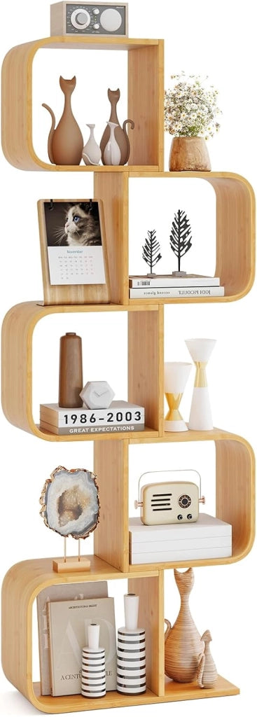 Libreria a Forma di S a 3 Cubi, in Bambù con Angoli Arrotondati e Dispositivo Anti-Ribaltamento, Scaffale Aperto per Soggiorno, Angolo e Camera da Letto (3 cubi)