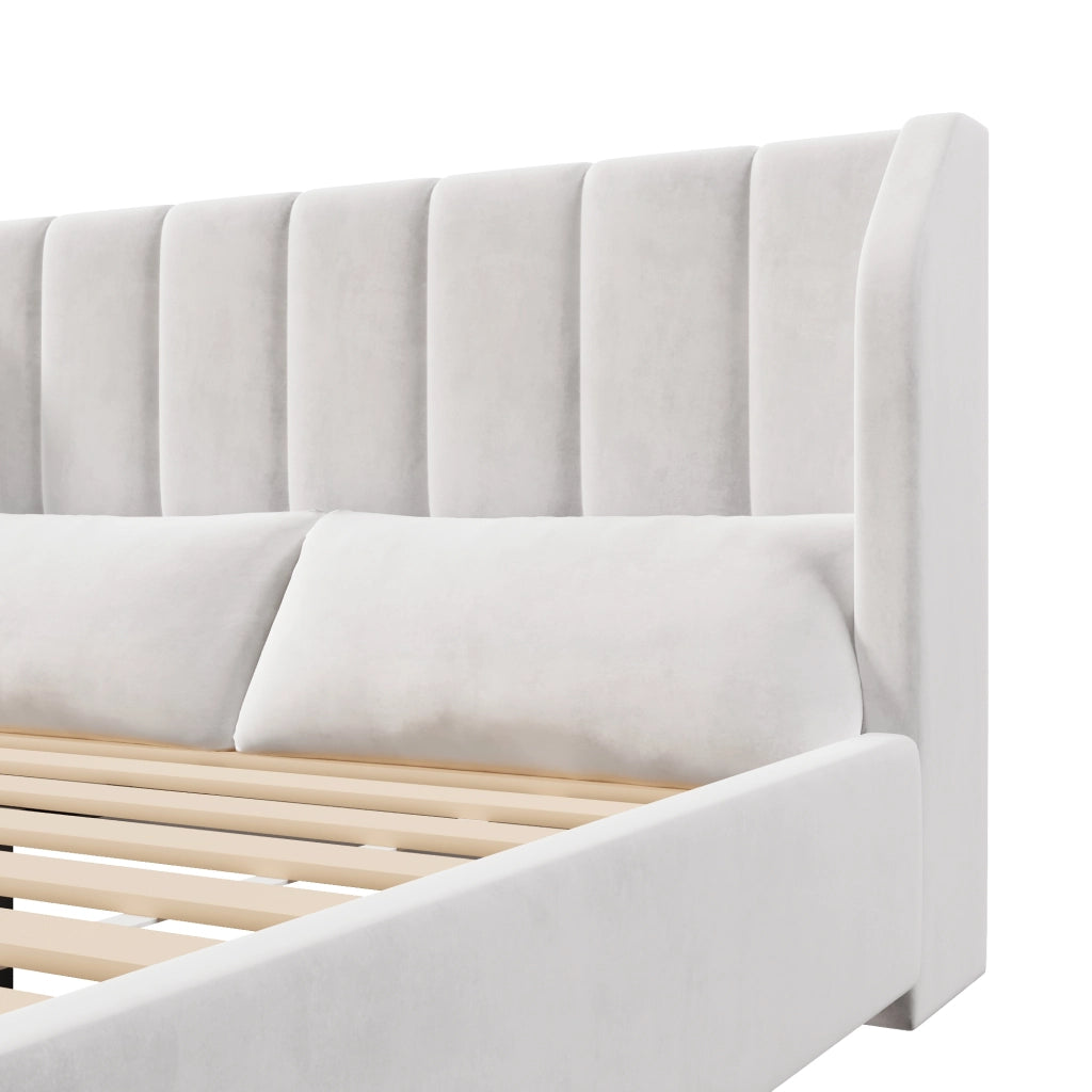Letto Matrimoniale 140 x 200 cm con rete a doghe; testiera imbottita e 2 cuscini Beige