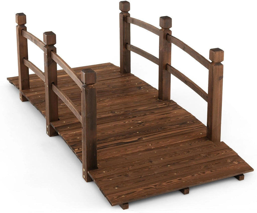 Ponte da Giardino in Legno di Abete Carbonizzato con Ringhiere di Catene, Ponticello Robusto Portata 180 kg, 150 x 67 x 55 cm, Marrone