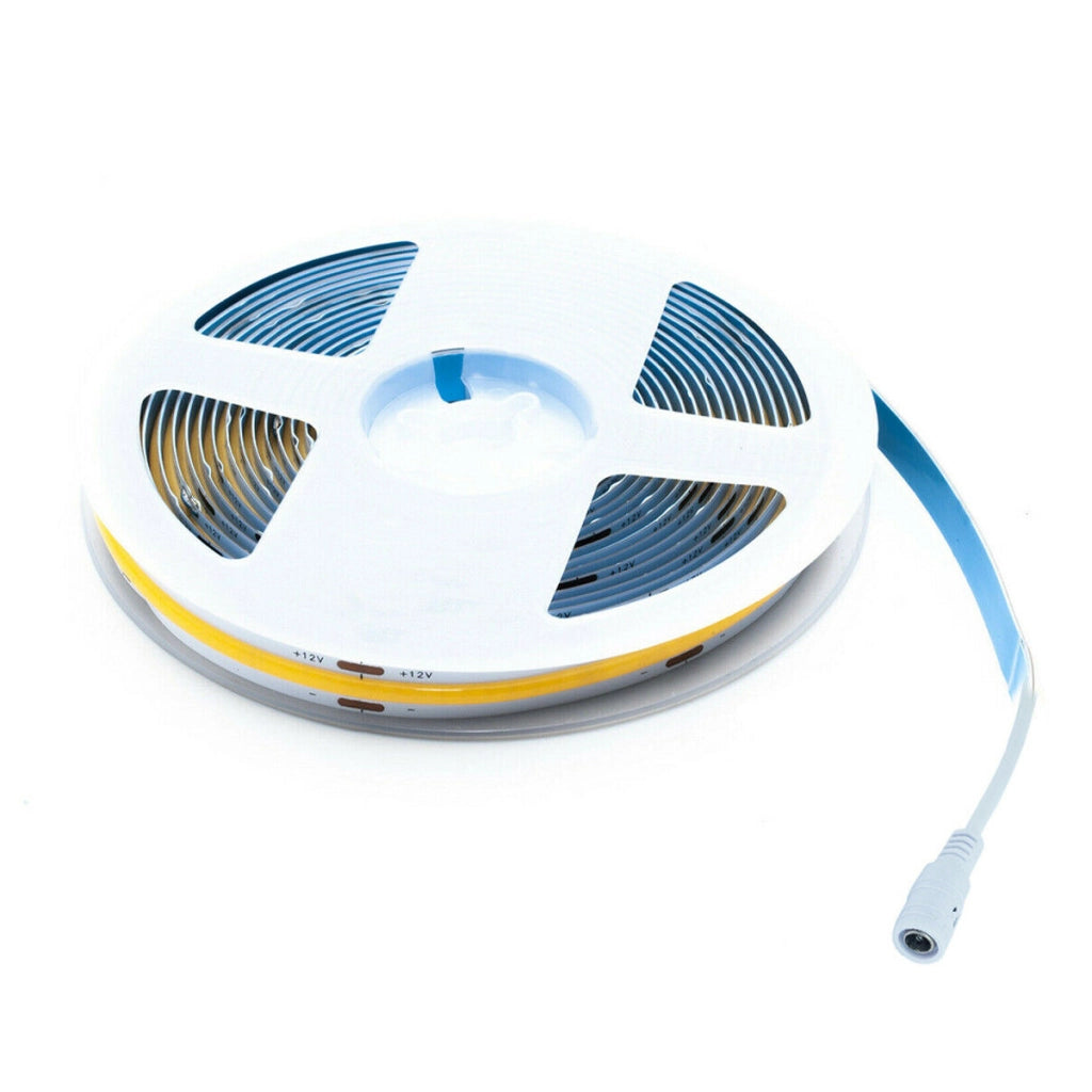 STRISCIA COB LED ADESIVA 5M LUCE FREDDA 40W TAGLIABILE FLESSIBILE COB320 12V