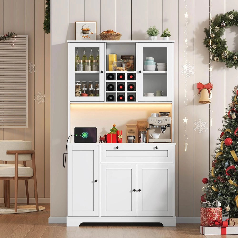 Armadio da cucina alto - Xylo - 180¡Á105¡Á40cm - Vetrina con porta, illuminazione LED e presa di corrente