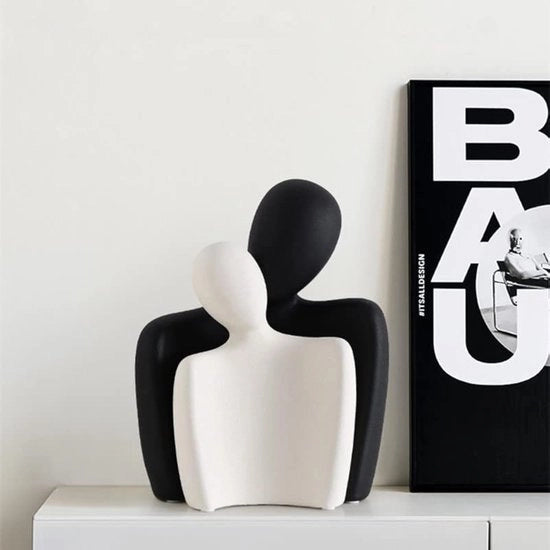 Busti ceramici di coppie per decorazione domestica, coppie abbraccianti, sculture romantiche moderne, decorazione per soggiorno, camera da letto e ufficio (bianco e nero)