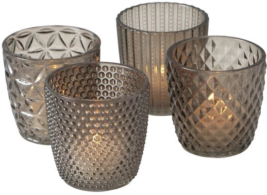 Set di Lampade Decorative a Vetro - 4 pezzi - Supporto per Lampada da Tavolo - Decorazione da Tavolo - Ø 8 cm - Varie Forme