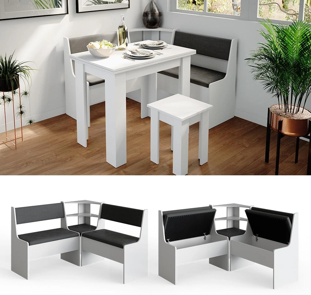 Gruppo panca ad angolo Roman, Bianco, 120 x 120 cm Senza tavolo, adatto per il posizionamento ad angolo in cucine e sale da pranzo