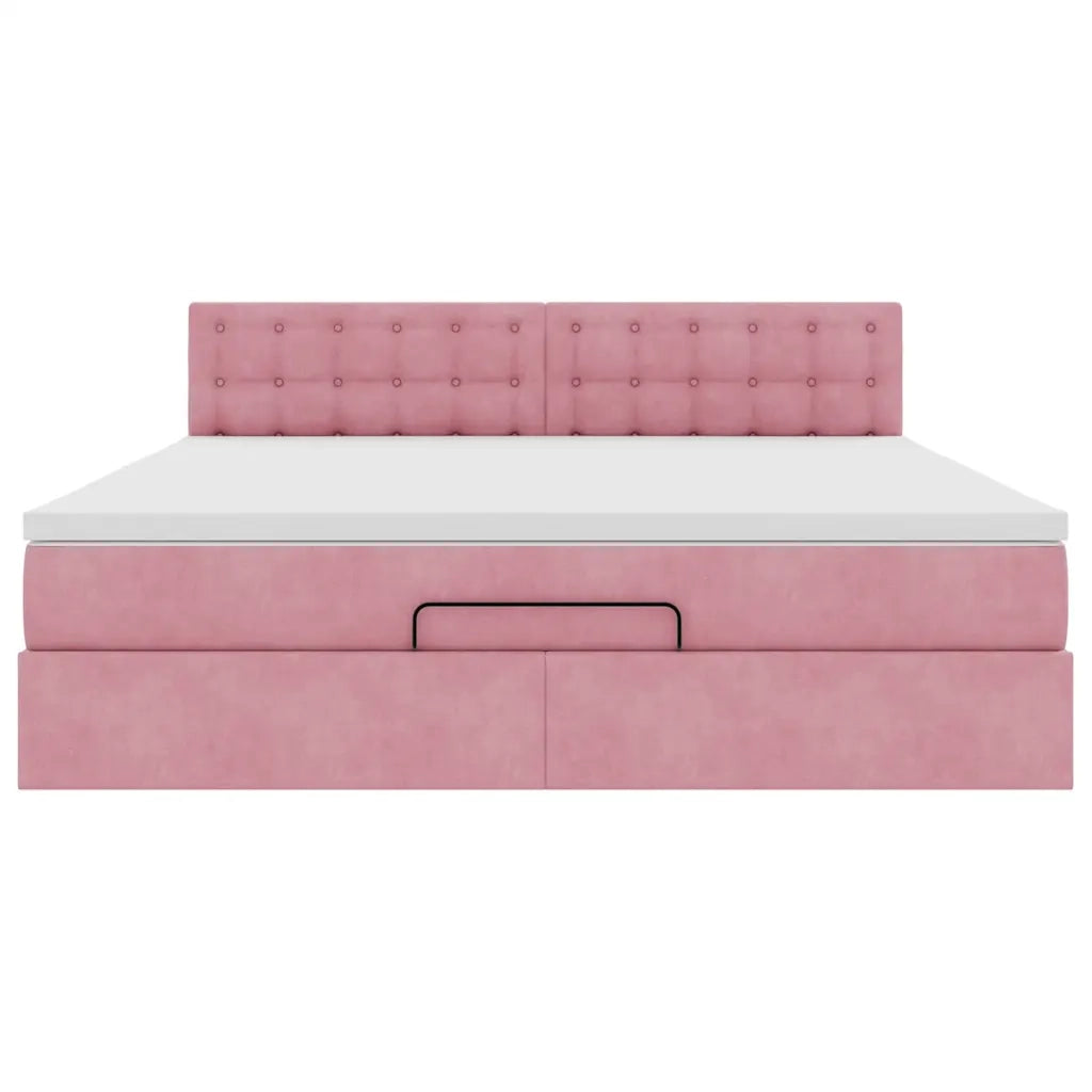 Struttura Letto Pouf con Materasso Rosa 180x200 cm in Velluto