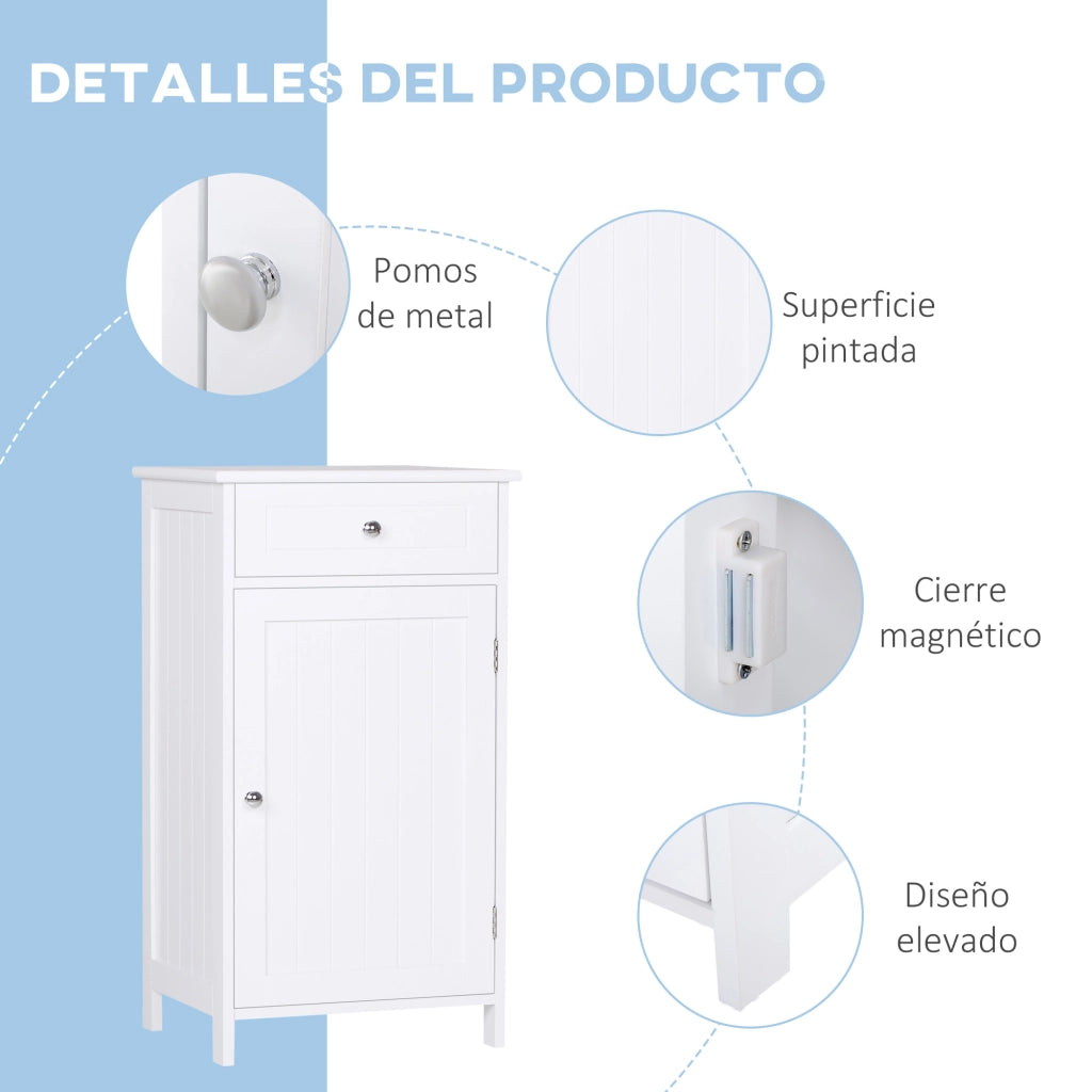Armadietto Bagno con Cassetto e Ripiano Aggiustabile ¨C Zephmum ¨C 43x34x77 cm Bianco