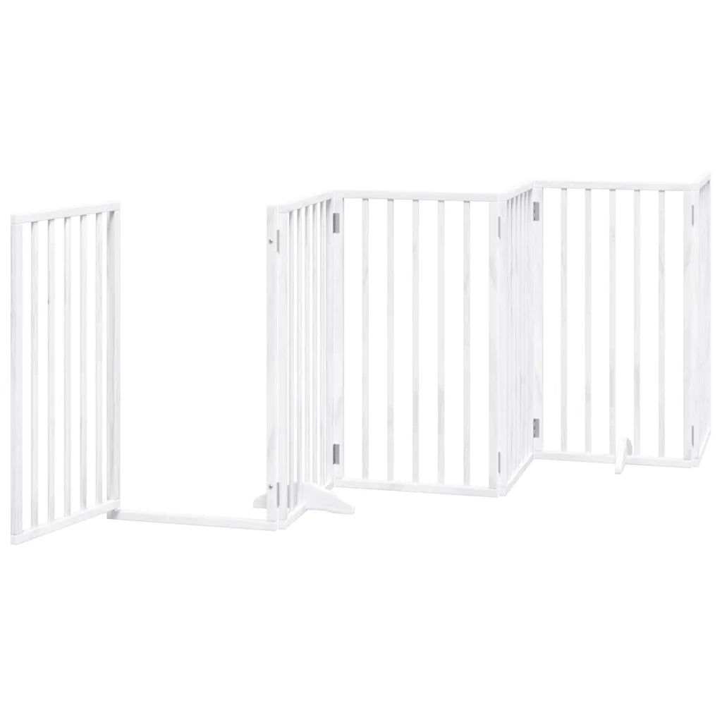 Cancelletto per cani con porta pieghevole 6 pannelli bianco 300 cm in legno di pioppo 352183