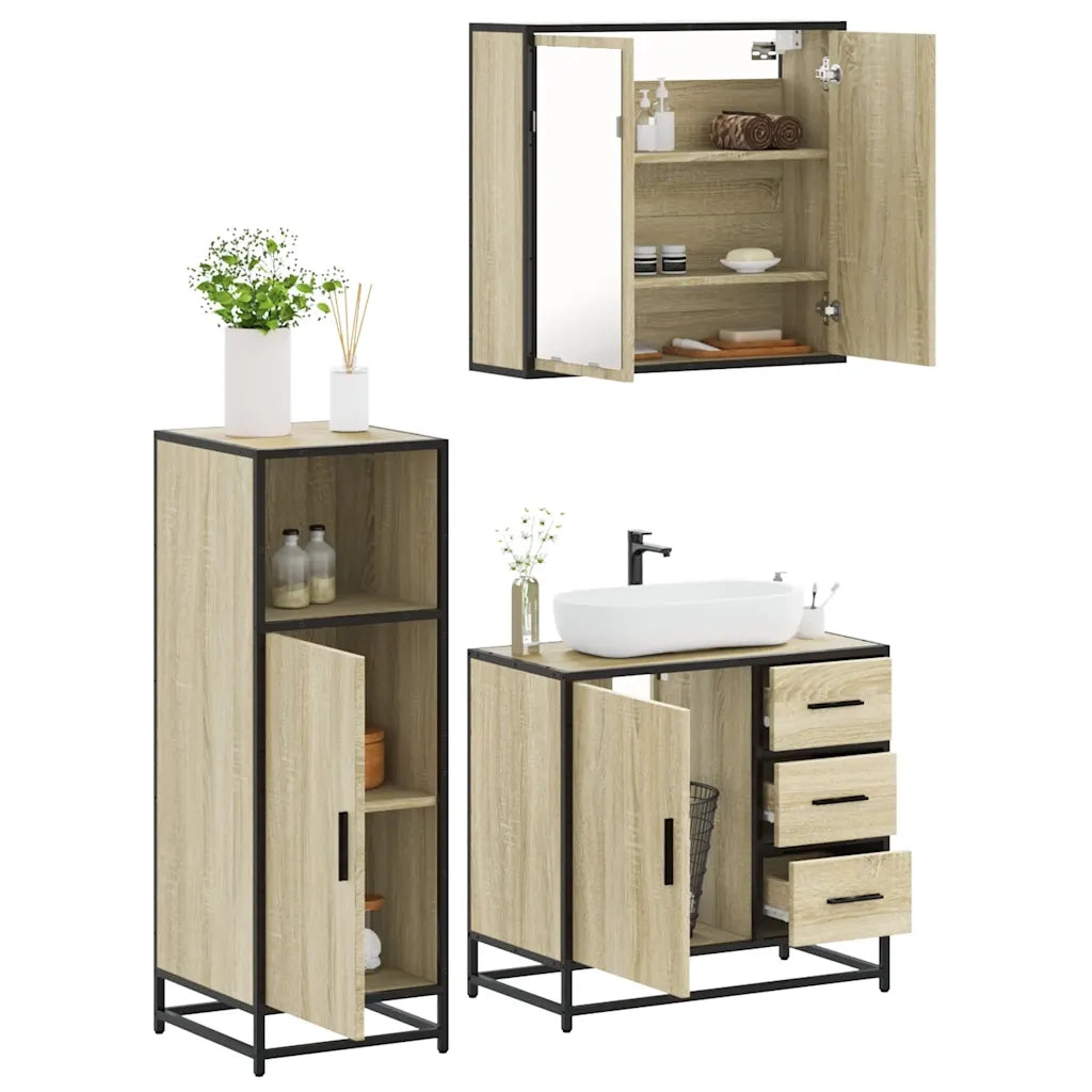 Set Mobili da Bagno 3 pz Rovere Sonoma in Legno Multistrato 3300956