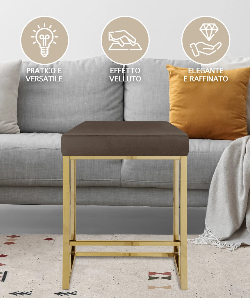 Sgabello Moderno In Velluto Sedile imbottito Gambe In Acciaio Dorato Senza Schienale Casa Sedia Cucina Bar Pub Seduta Rialzata Di Design - Testa di Moro