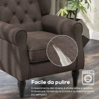 Poltrona per Salotto in Stile Francese con Seduta Imbottita e Cuscini, in Poliestere, 74x86x102 cm, Marrone