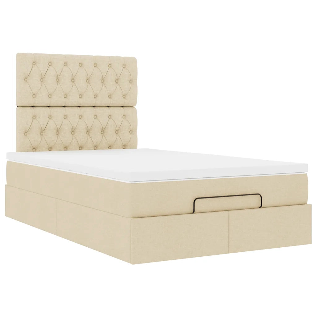 Struttura Letto Pouf con Materasso Crema 120x190 cm in Tessuto 3314077