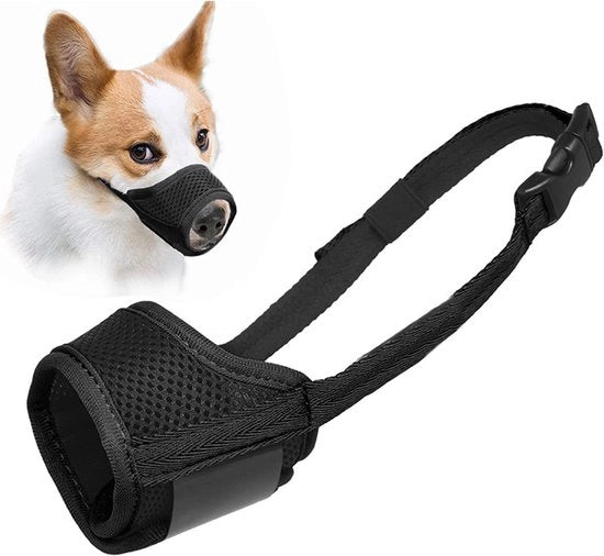 Muilkorf per cani con tessuto a rete e cintura regolabile, adatto a piccoli, medi e grandi cani (Nero, XS).