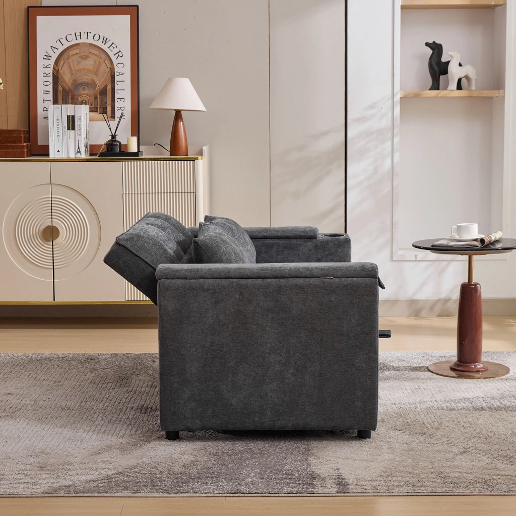 Divano Letto 3 in 1 con Tavolo e Portabicchieri ¨C MINIMAL ¨C Grigio, 2 Posti, 140x74x82