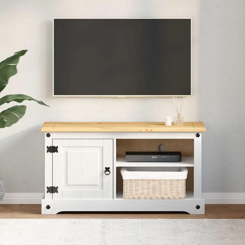 Mobile TV Corona Bianco 100 x 40 x 52 cm Pino massello