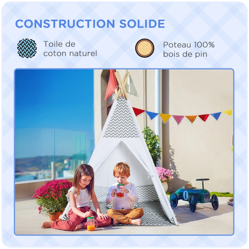 Tenda da gioco per bambini teepee indiano ¨C zephmum ¨C grigio bianco 120x120x155 cm