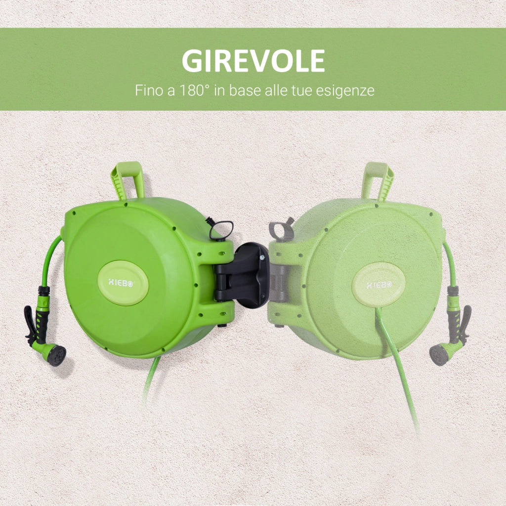 Easycomfort Avvolgitubo da Giardino Retrattile con Tubo dell'Acqua 20 m, Rullo Avvolgitubo da Parete Girevole a 180°, Avvolgitubo Automatico Tubo da Giardino per Irrigazione in plastica, Verde