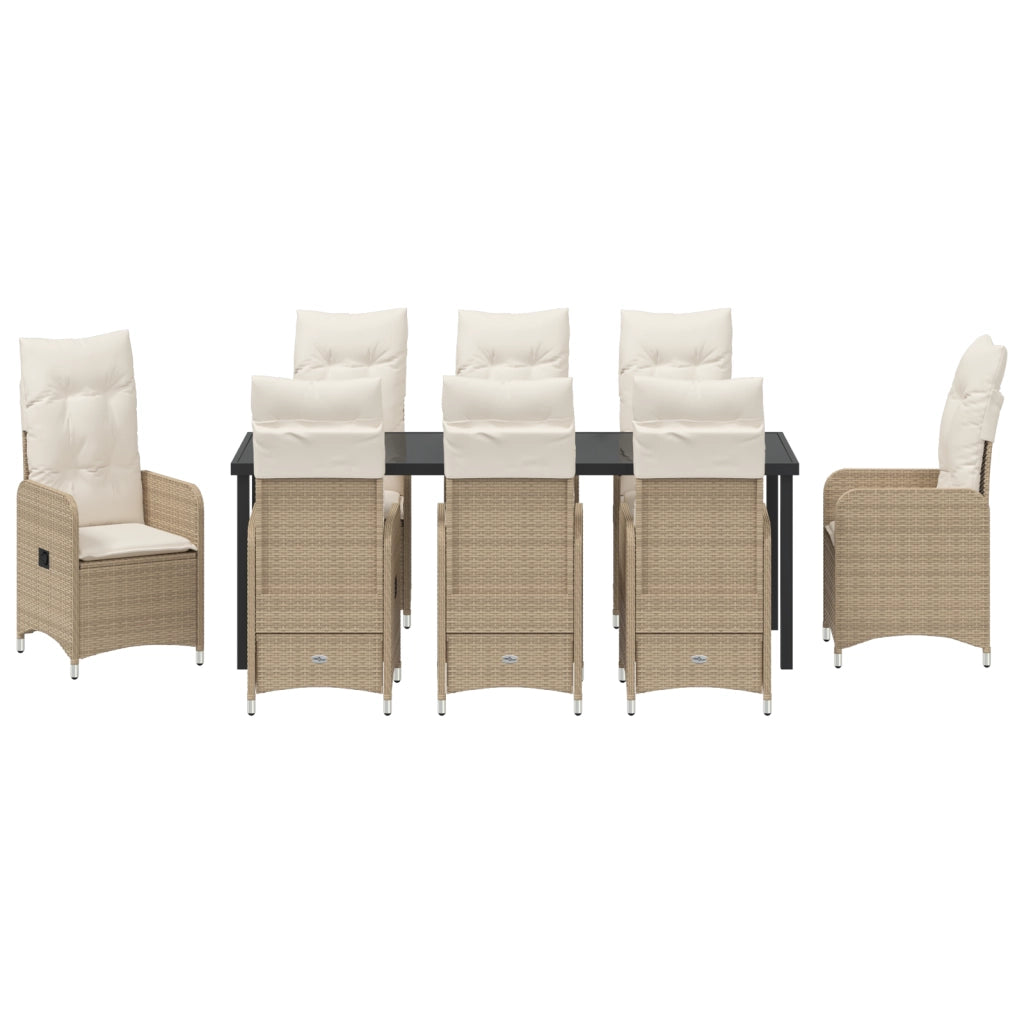 Set da Pranzo da Giardino 9 Pezzi con Cuscini Beige Polyrattan